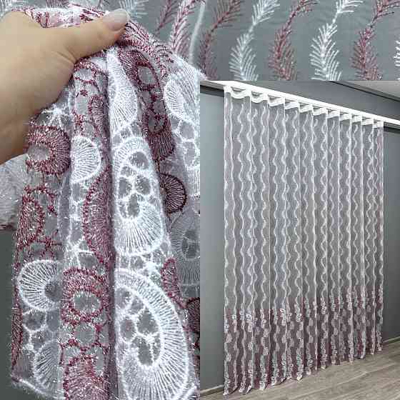 Тюль VR-Textil 1691т Органза с вышивкой Бордовый с белым 300х270 см (42-0732) Киев
