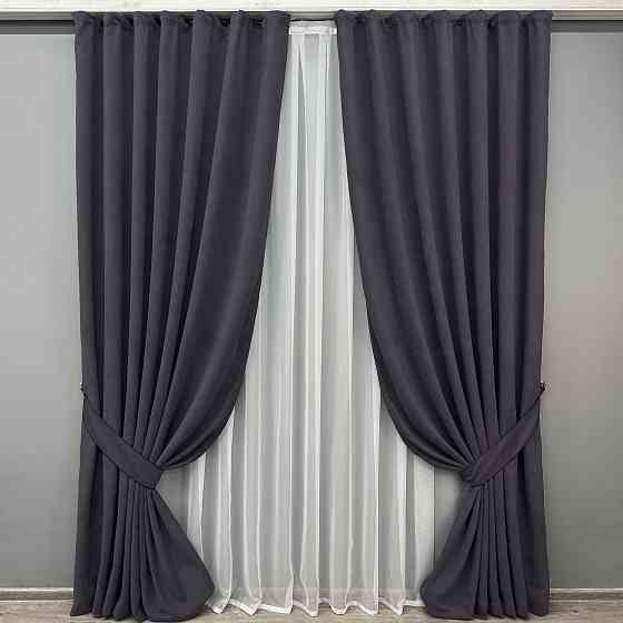 Комплект готових штор VR-Textil Вельвет Velanta № 1879ш Графітовий 200х290 см 2 шт (32-256) Київ