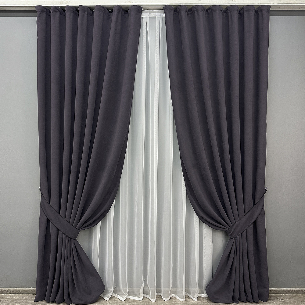 Комплект готових штор VR-Textil Вельвет Velanta № 1879ш Графітовий 200х290 см 2 шт (32-256) Київ - фото 2