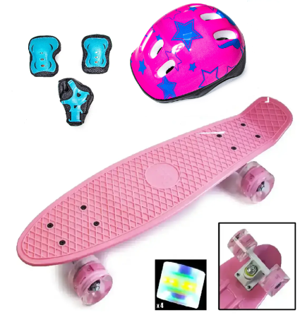 КОМПЛЕКТ СкейтБорд Penny Board. Pink+защита+шлем. Светящиеся колеса! Одесса
