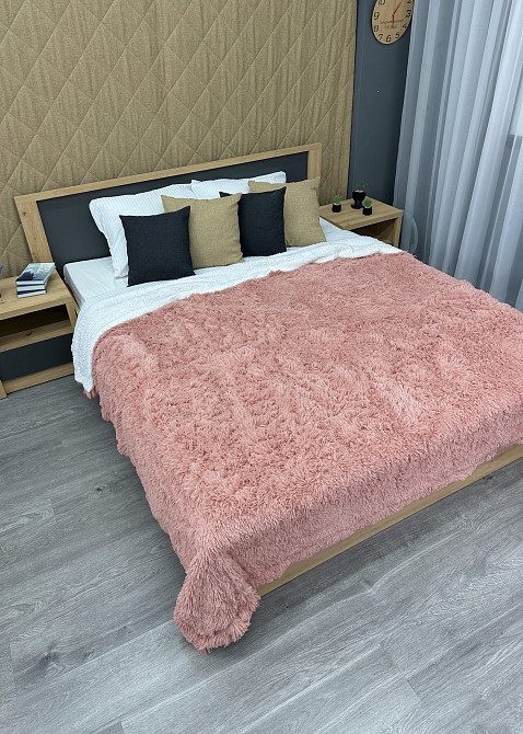 Плед-покривало 200х230 см (+-10см) Травка на овчині колір пудровий з білим (87-221) Київ - фото 4