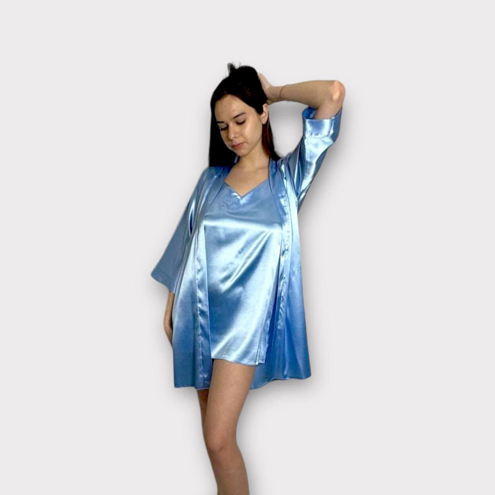 Комплект нічна сорочка з халатом Блакитний L Харків - фото 2