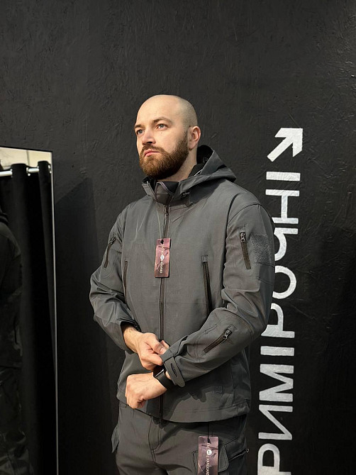 Сірий тактичний костюм софтшел чоловічий легкий без утеплення для служби та активного використання Львів - фото 3