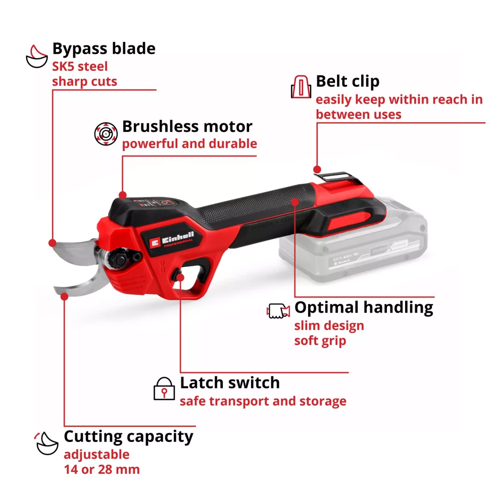 Секатор аккумуляторный бесщеточный Einhell GP-LS 18/28 Li BL-Solo с АКБ 18V 2.5Ah Киев - изображение 2
