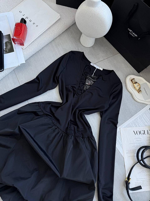 Женское изящное черное мини платье с длинным рукавом микродайвинг 46/48 Одесса - изображение 8