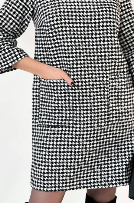 Платье с принтом в гусиную лапку Rosemary батал 50-52, Черный Киев - изображение 2