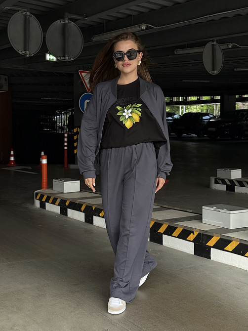 Женский трикотажный костюм оверсайз с широкими брюками Графит M-L Харьков - изображение 8