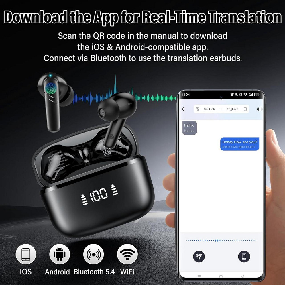 Навушники-перекладач MD037 чорні AI Bluetooth 5.4, 144 мови, 48 год, 4 режими перекладу, ENC, сенсорні, бездротові Київ - фото 6
