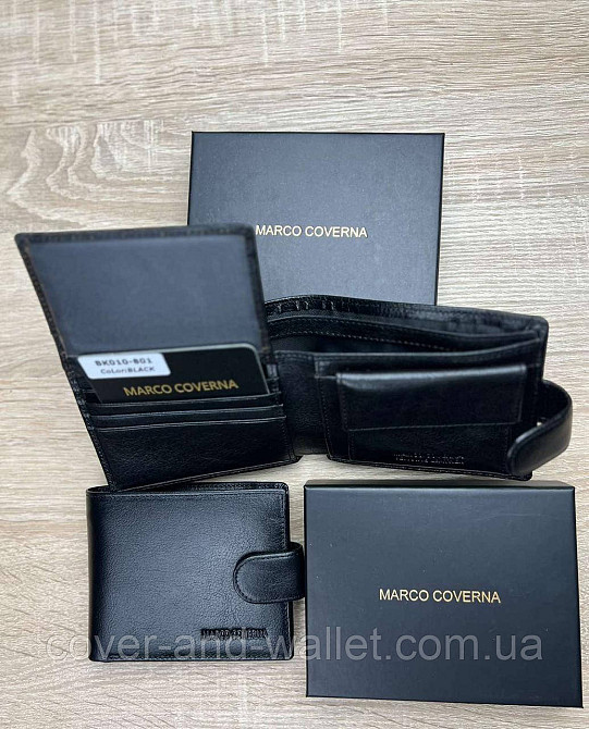 Фирменный мужской кошелек из натуральной итальянской кожи черного цвета Marco Coverna BK 010-801 Киев - изображение 5