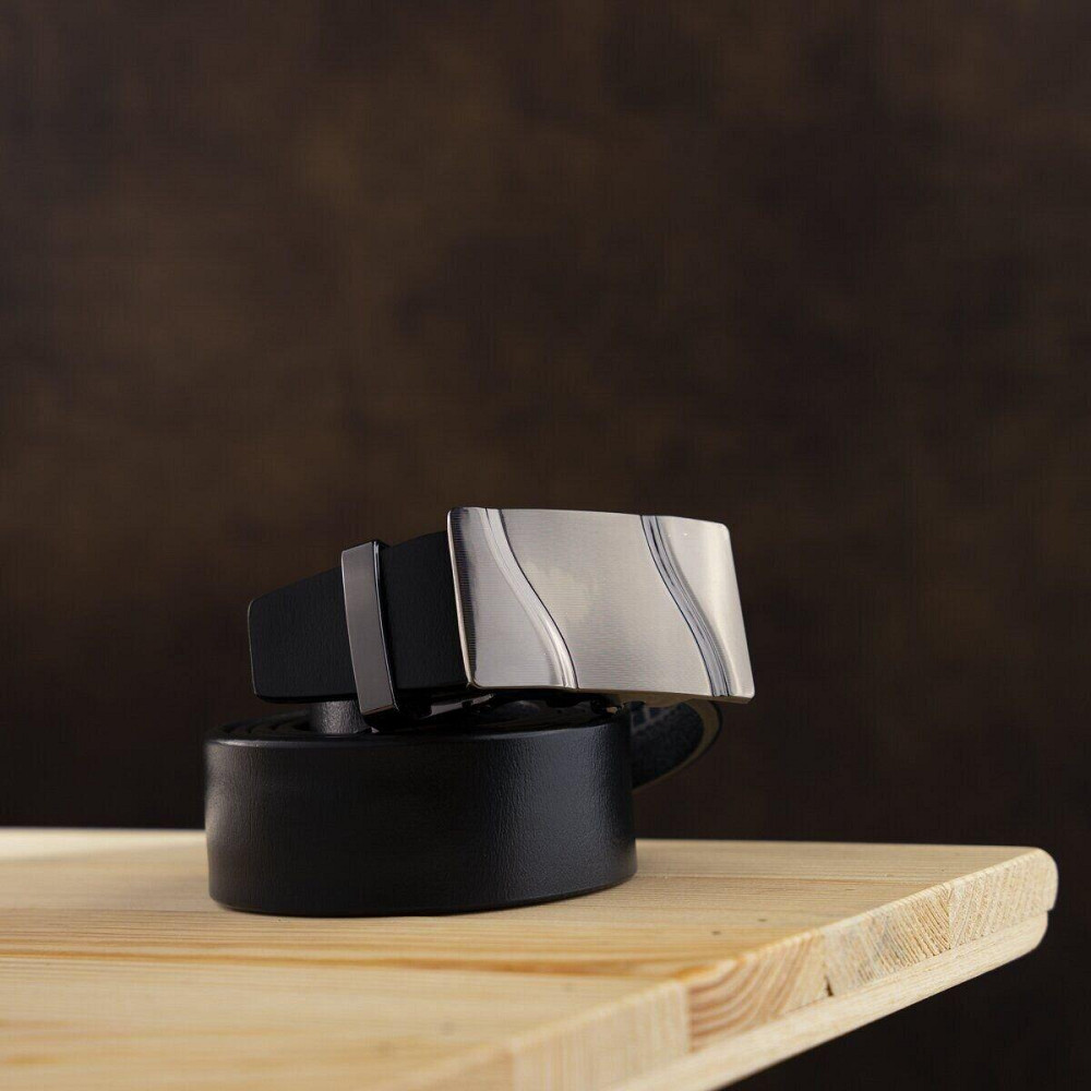 Ремень мужской с пряжкой волна Vintage 20336 Черный Киев - изображение 1