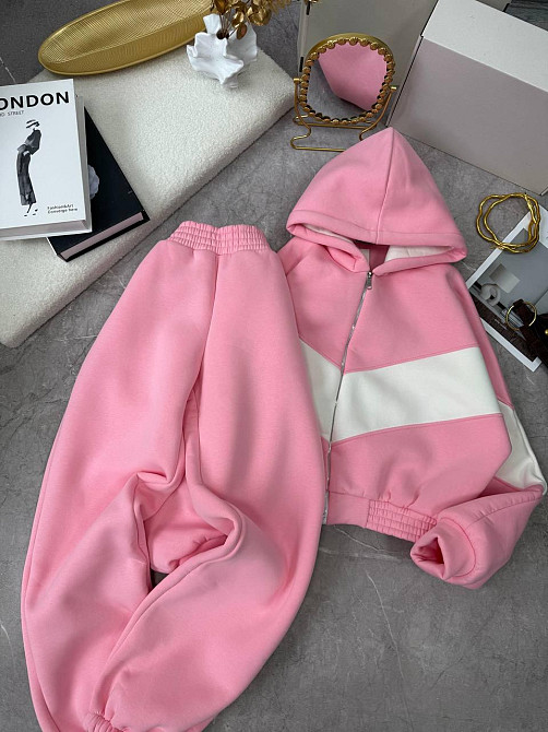 Жіночий теплий костюм із якісної тринитки на флісі Рожевий, 46/48 Одеса - фото 4