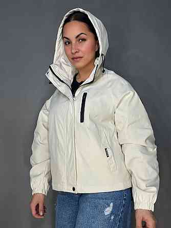 Куртка женская YZY 30128 ветровка оверсайз с капюшоном на подкладке one size, молочний, one size Киев