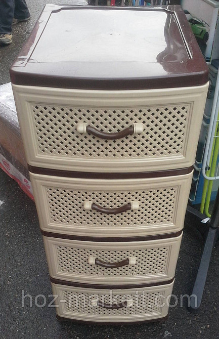 Комод пластиковый на 4 ящика бежево-коричневый сетка Харьков - изображение 1