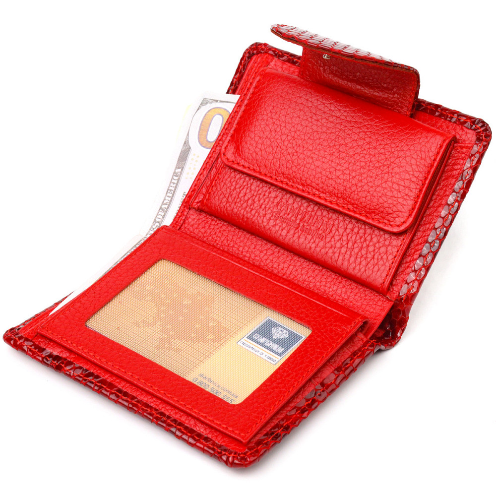 Лакированный женский кошелек из натуральной кожи с тиснением под змею Красный (CANPELLINI) Киев - изображение 10