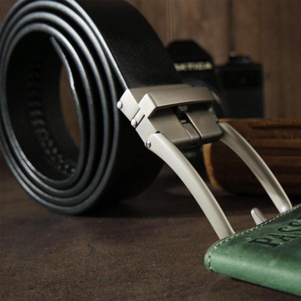 Ремень мужской со стильной пряжкой Vintage 20268 Черный Киев - изображение 8