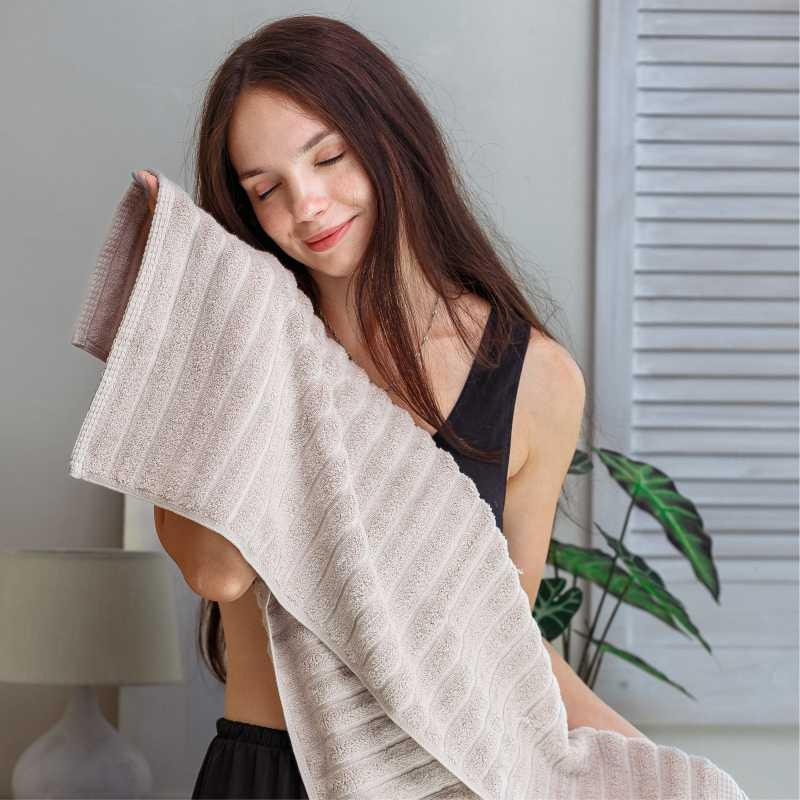 Набір 2 жакардові рушники Lovely Svi для ванної,  70 х 140 см и 50 × 90 см Oxford Stripe  бежево - сірий (351124) Київ - фото 8