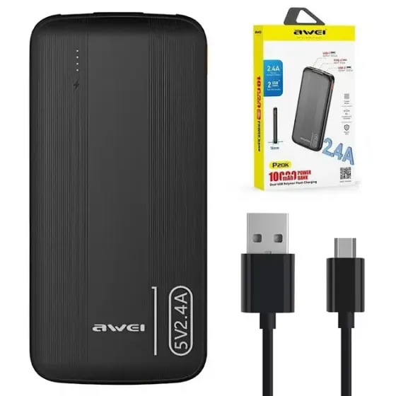 Портативный аккумулятор AWEI P20K 10000mAh 2USB / Повербанк для телефона Коломыя