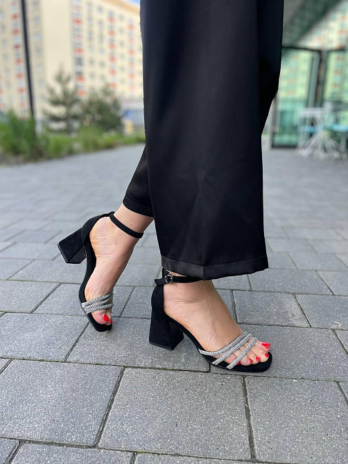 Meideli Стильні чорні босоніжки літні на підборах молодіжні зі штучної замші MEIDELI H008H-6 р. Киев - изображение 8