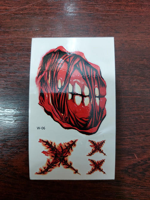 Тату наклейки Щелепа та рани для Хелловіну 10 на 6 см червоний Київ - фото 3