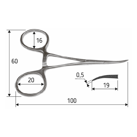Зажим сосудистый (Кохер) 1: 2 зубый изогнутый 14 см, J-17-406 Днепр