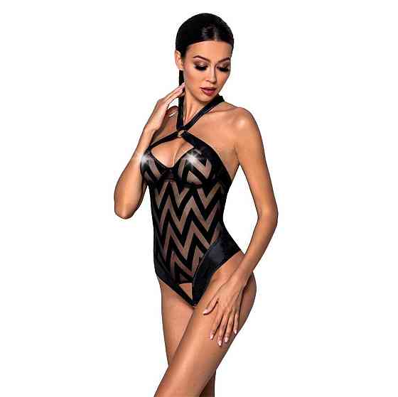 Сітчастий боді з халтером та ритмічним малюнком Passion Hima Body L/XL, black Sex Aura Київ