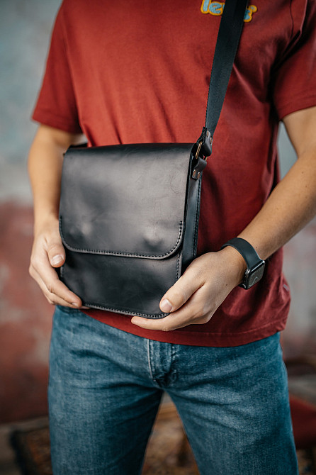 Мужская барсетка с клапаном, черная сумка через плечо из натуральной кожи, классический мессенджерMasterSem Киев - изображение 6