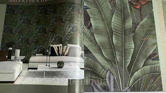 Шпалери вінілові на флізеліні AS creation Della Natura метрові 1.06Х10 листя банана пальми зелені Київ