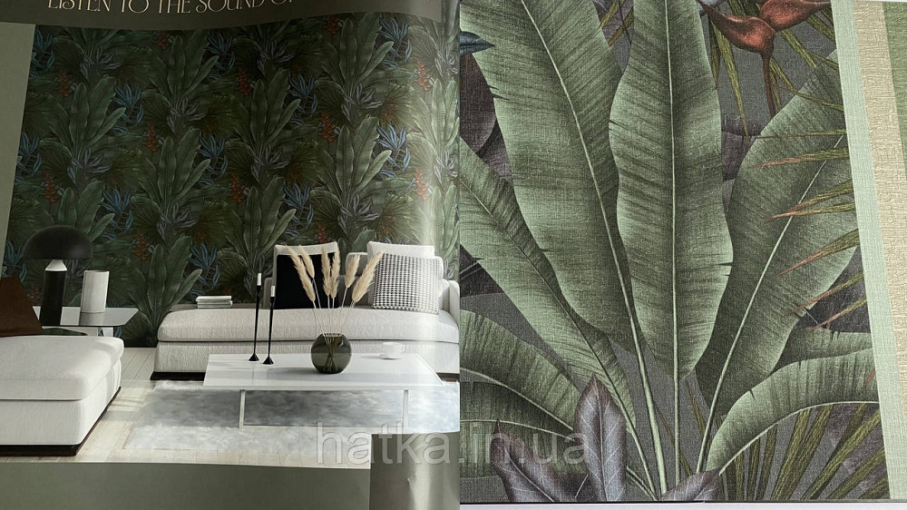 Шпалери вінілові на флізеліні AS creation Della Natura метрові 1.06Х10 листя банана пальми зелені Київ - фото 3