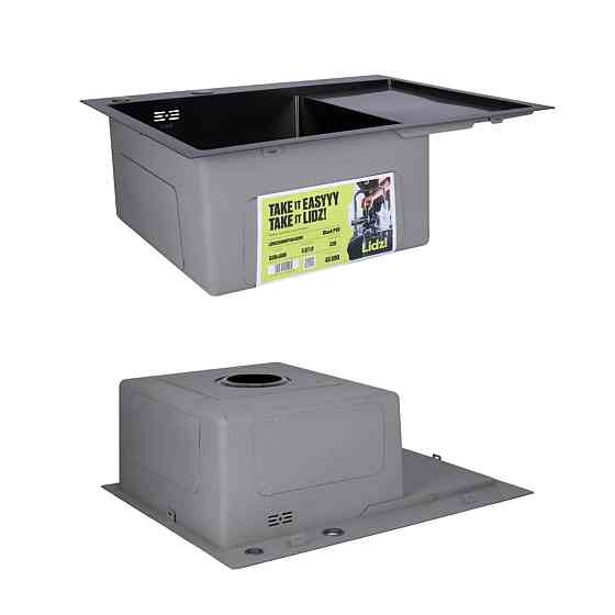 Комплект Lidz Handmade H6350BR Мийка для кухні інтегрована крило праворуч BlackPVD у комплекті з дозатором + Lidz K01B Кошик Київ