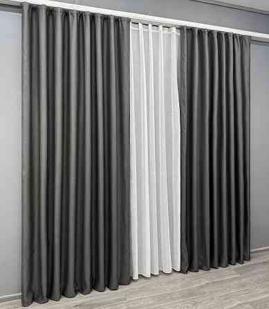 Комплект штор VR-Textil рогожка преміум TERRA LUXE 150х270 2шт і Тюль 500х270 1857ш-115т графітовий з білим 71-075/4 Київ