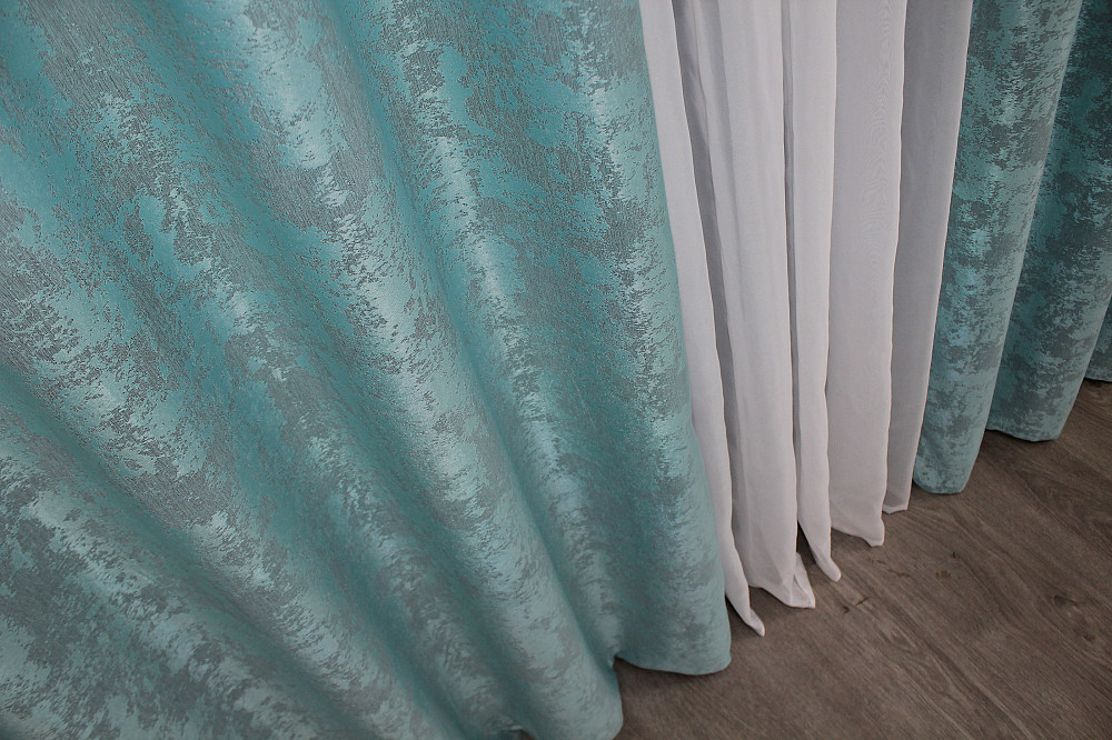 Комплект штор на люверсах VR-Textil Жаккард Sultan YL № 1292ш Бирюзовый 150х250 см 2 шт (37-0056) Киев - изображение 7