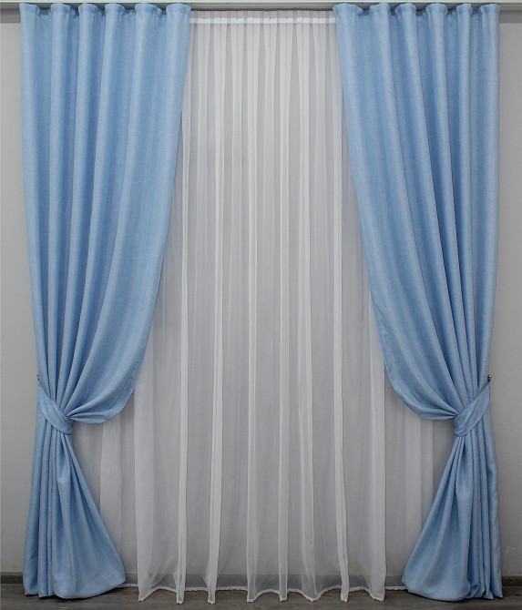 Комплект готових штор VR-Textil Льон Мішковина № 1055ш Блакитний 100х285 см 2 шт (31-497) Київ - фото 2