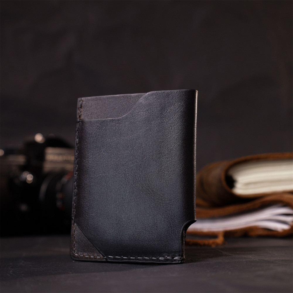 Стильний картхолдер з утримувачем для Apple AirTag з натуральної шкіри GRANDE PELLE 11610 Чорний Київ - фото 6