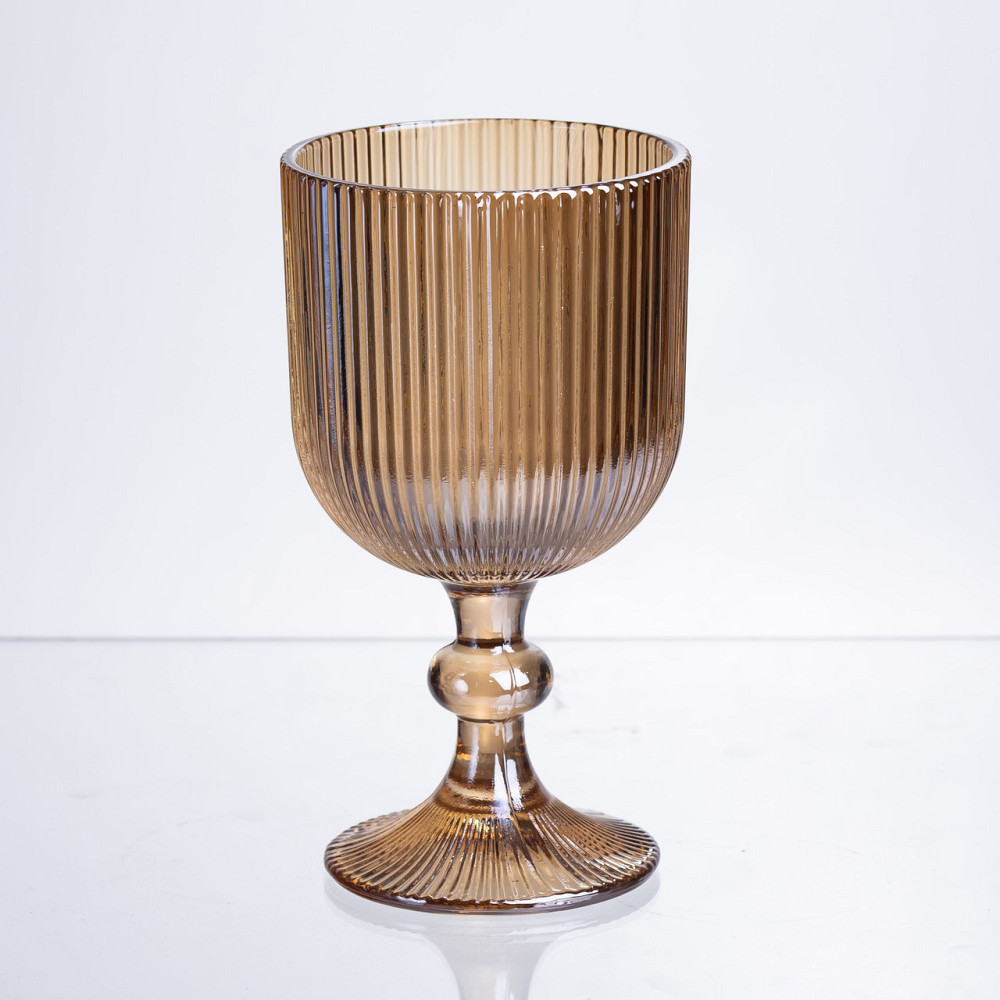 Набір келихів для вина 6 штук по 300 мл ребристих із товстого скла коричневий HP-19-225 Коломыя - изображение 1