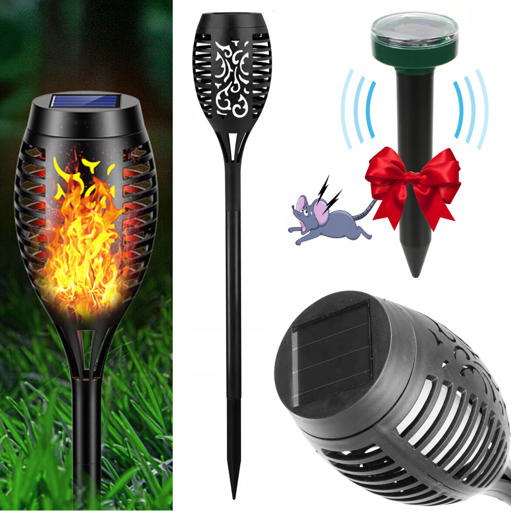 Ліхтар на сонячній батареї 52см, Solar flame + Подарунок Відлякувач гризунів Garden Pro / Садовий світильник Київ - фото 1