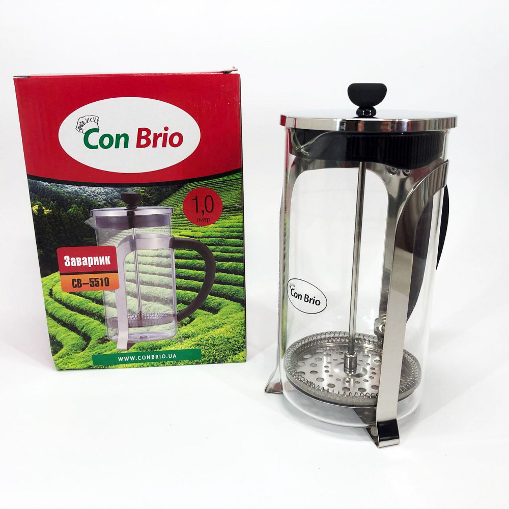 Заварник скляний з пресом Con Brio 1000 мл CB-5510, Приготування чаю за допомогою прес-заварника KH-91 Івано-Франківськ - фото 1