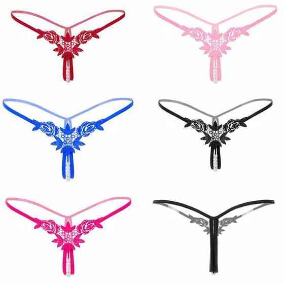 Стрінги з намистинками та квітами - Фуксія - S/M - Еротична білизна Вінниця