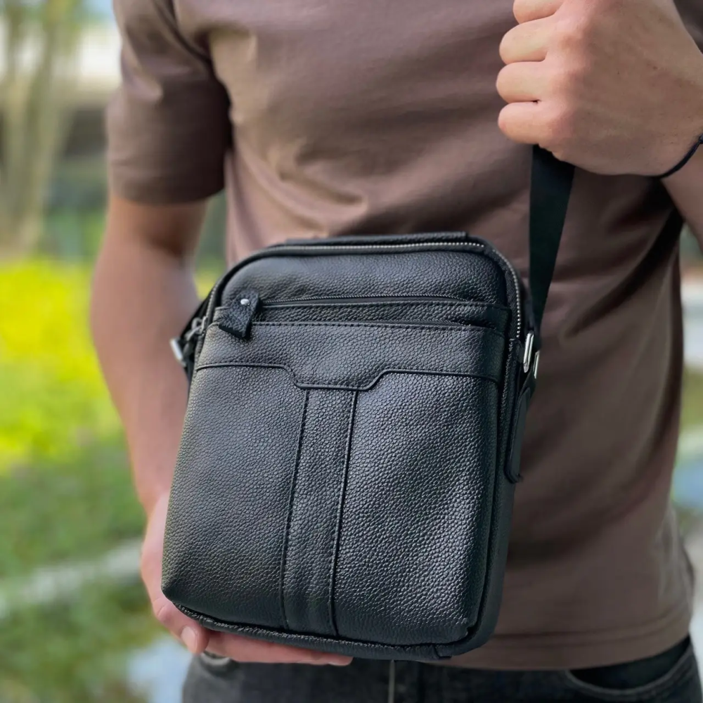 Мужская кожаная сумка-мессенджер 21х25х6, борсетка через плечо Tiding Bag A25-3278A Черная Киев - изображение 9