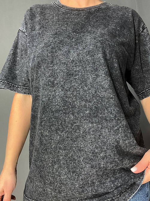 Футболка женская A-N 48020 базовая оверсайз удлиненная свободный крой вареная тай дай one size, черный, one size Киев - изображение 4