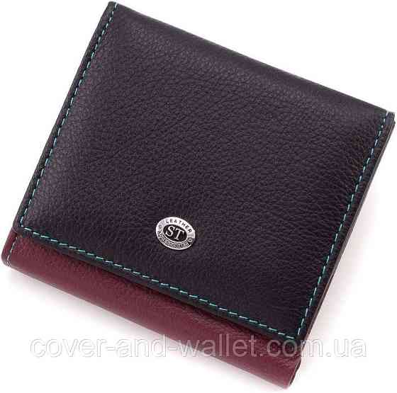 Маленький жіночий гаманець із натуральної шкіри чорно-червоний ST Leather Київ