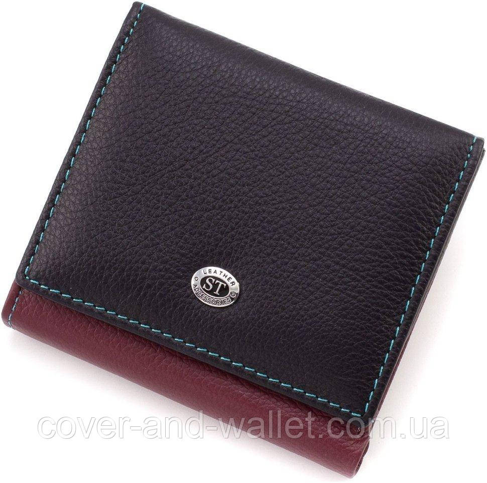 Маленький жіночий гаманець із натуральної шкіри чорно-червоний ST Leather Київ - фото 1