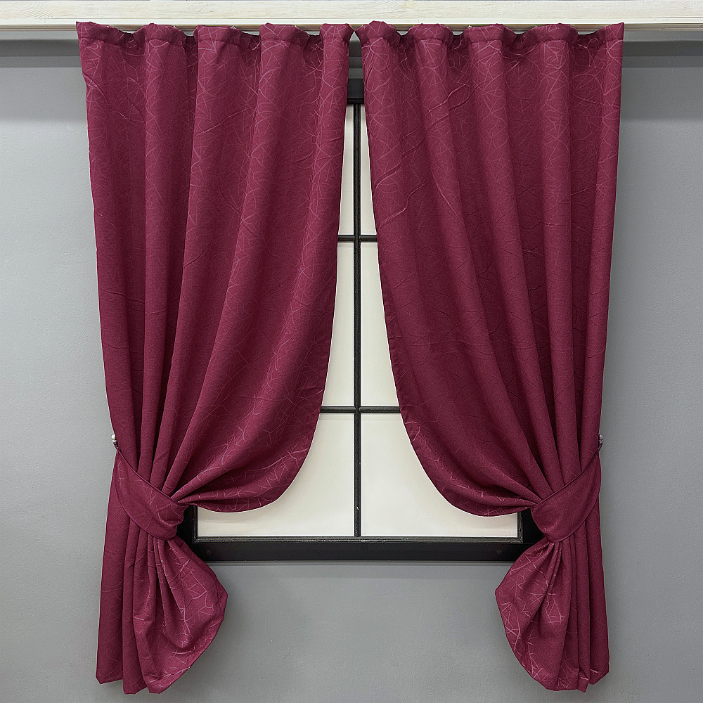 Комплект коротких штор VR-Textil Льон Савана № 571ш Бордовий 130х170 см 2 шт (35-0354) Київ - фото 1