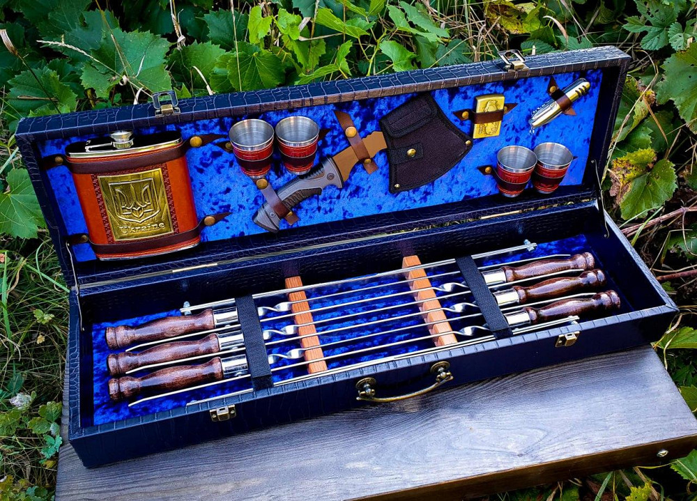 Ідеальний подарочний набір для шашлика в кожаному кейсі ідеальний подарунок військовому VIP 9 Тернопіль - фото 1