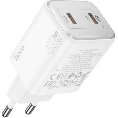 Зарядний пристрій HOCO N42 Elogiado 2xUSB-C PD45W + cable USB-C to Lightning White (6942007617116) Вінниця - фото 3