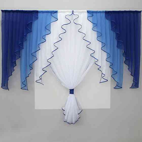 Кухонная занавеска VR-Textil № 104к ламбрекен и тюль синий с голубым и белым 200х170 см (50-876) Киев