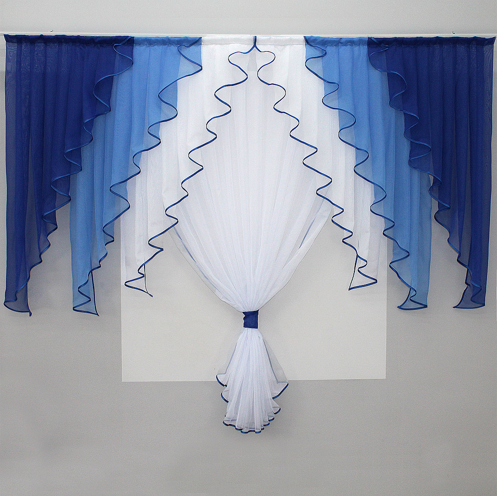 Кухонная занавеска VR-Textil № 104к ламбрекен и тюль синий с голубым и белым 200х170 см (50-876) Киев - изображение 2