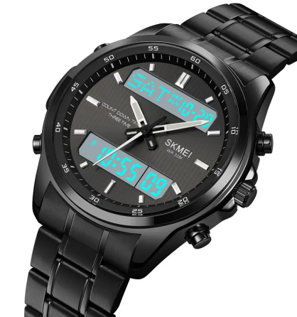 Годинник чоловічий наручний Skmei 2049 на сталевому браслеті (Чорні з білим табло) Київ