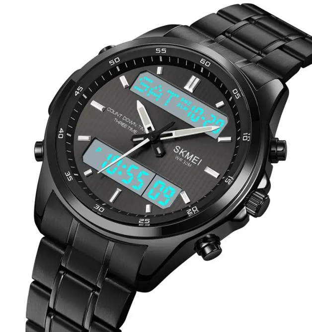 Годинник чоловічий наручний Skmei 2049 на сталевому браслеті (Чорні з білим табло) Київ - фото 5