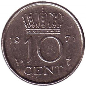 Монета 10 центов. 1971 год, Нидерланды Полтава - изображение 1