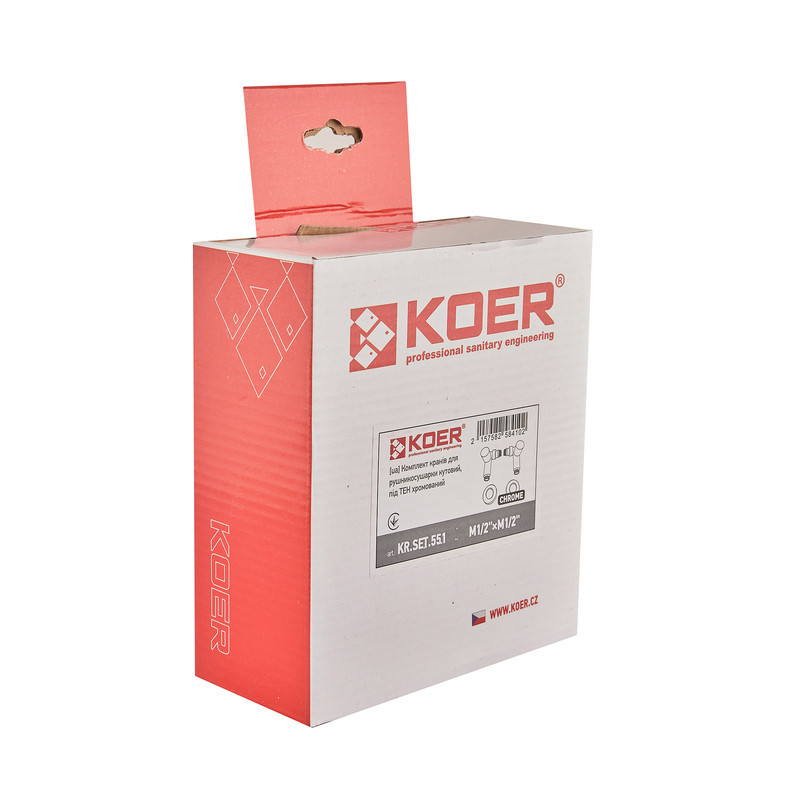 Комплект кранов для полотенцесушителя угловой Koer KR.SET.551 - M1/2'xM1/2'' под ТЭН хромированный (KR5841) Киев - изображение 2